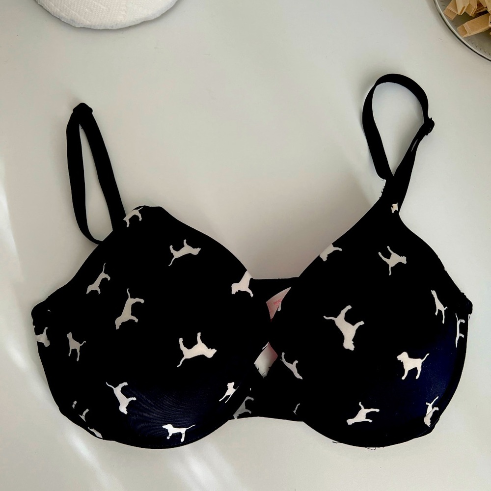 Victoria's Secret Black and White Dog Print Wear Everywhere Push-up Bra